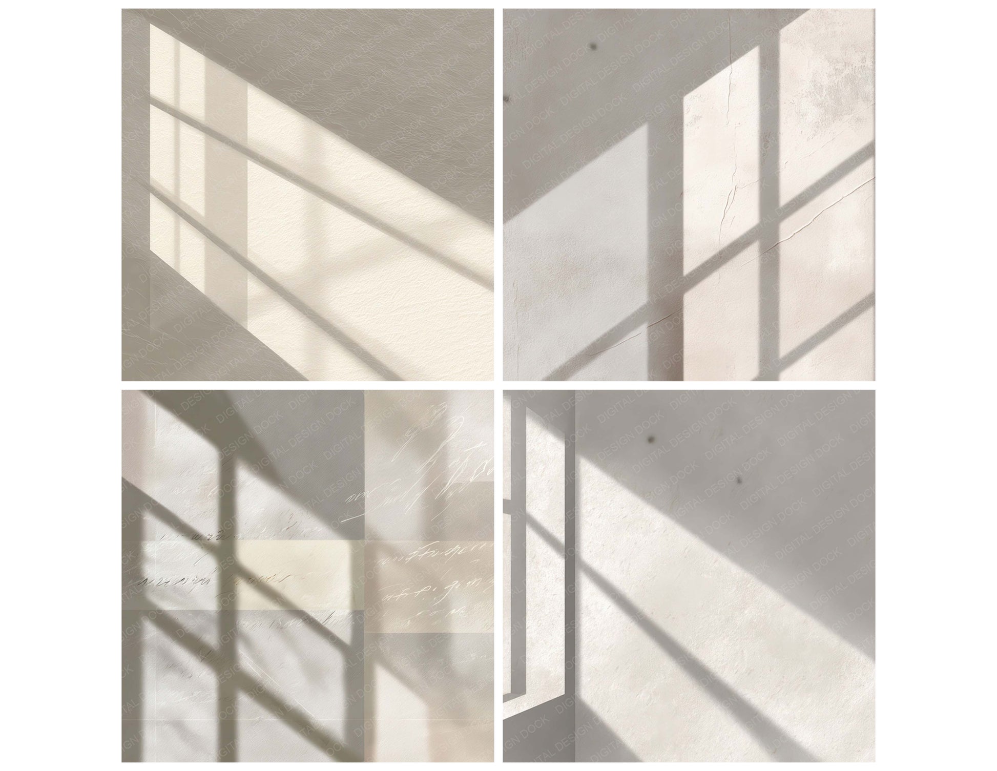 Preview layout showing Vintage Window Light Pattern papers arranged as background pages for junk journals and mixed media crafts