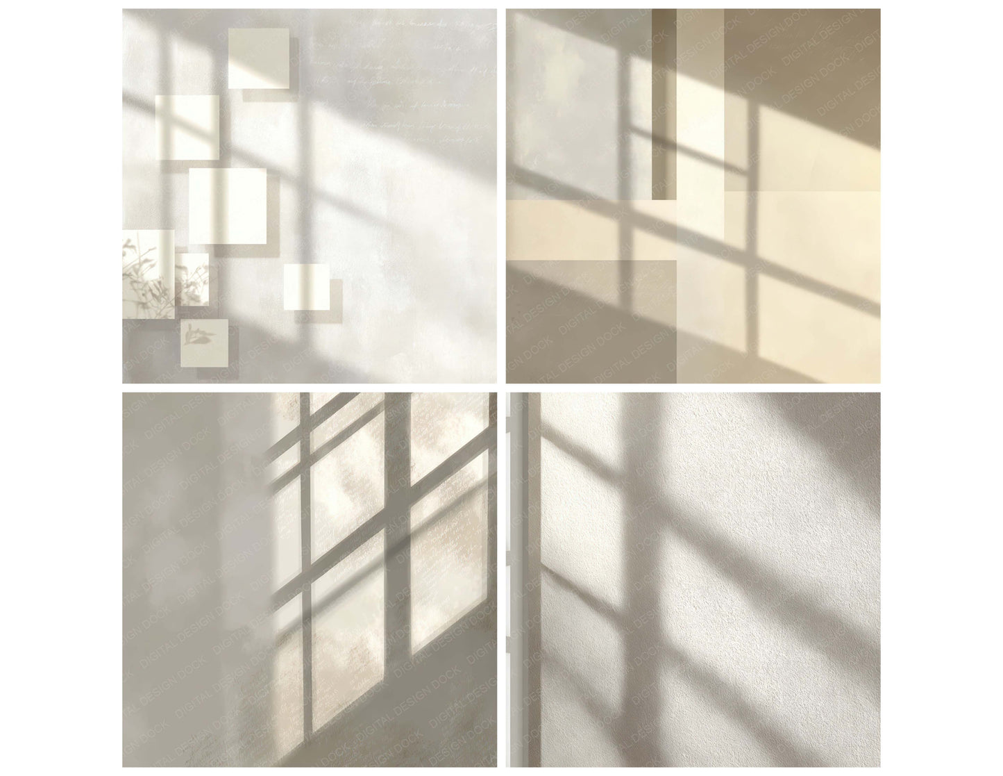 Close view of Vintage Window Light Pattern background papers highlighting collage composition and cohesive colour tones