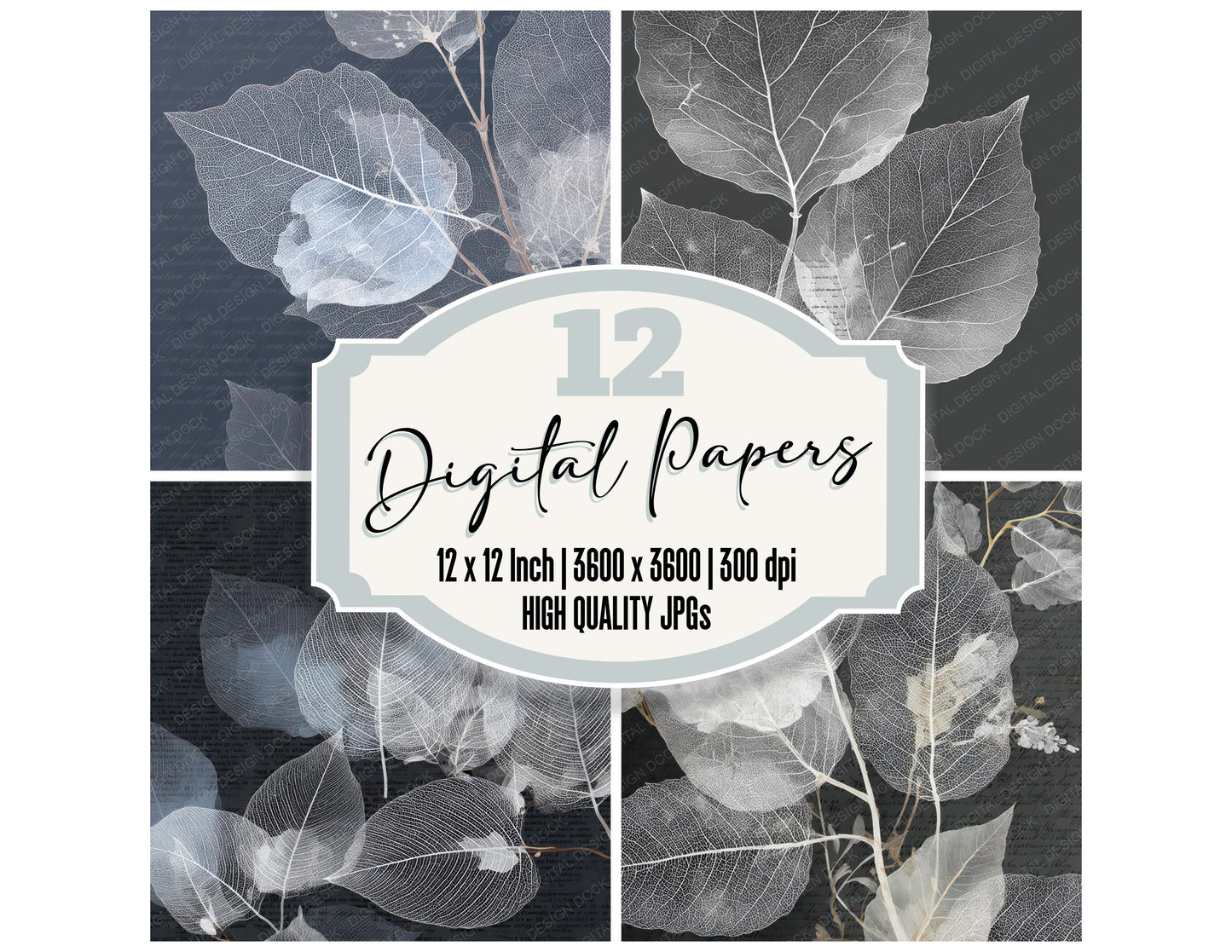 Xray Leaf Vein Structure digital paper pack designed for background pages in junk journaling and paper craft projects