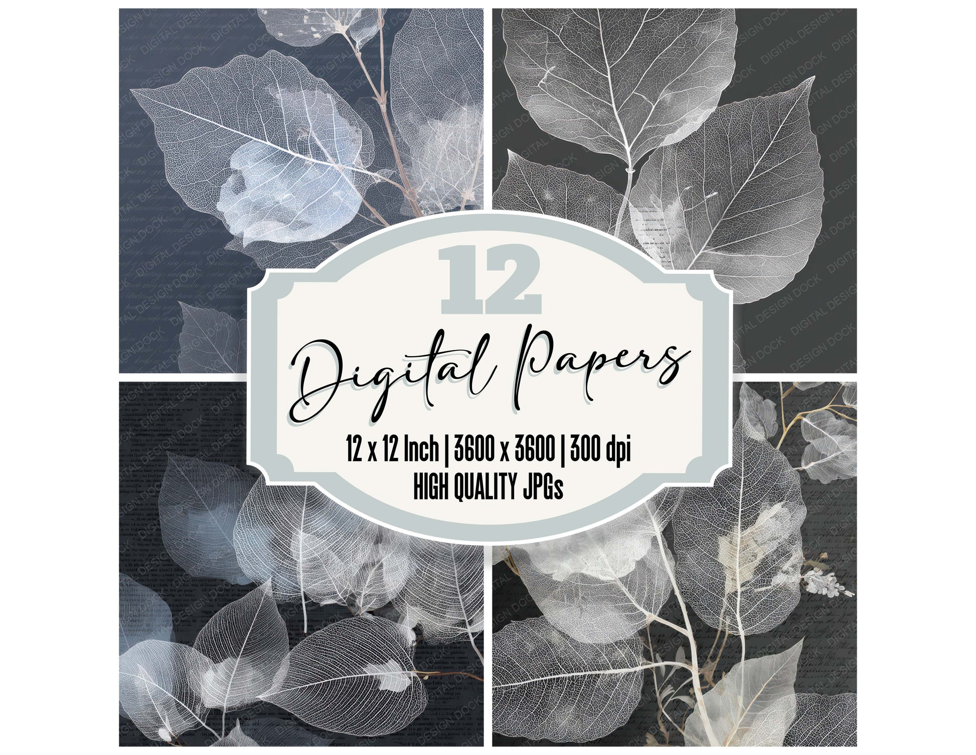 Xray Leaf Vein Structure digital paper pack designed for background pages in junk journaling and paper craft projects