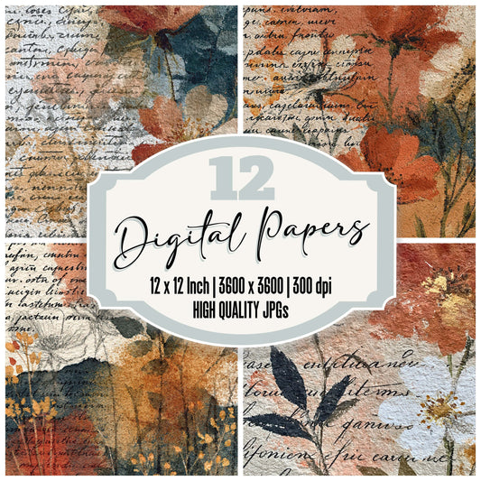 Vintage Paper Rose Journal Rust Digital Paper Pack (DDD012346)