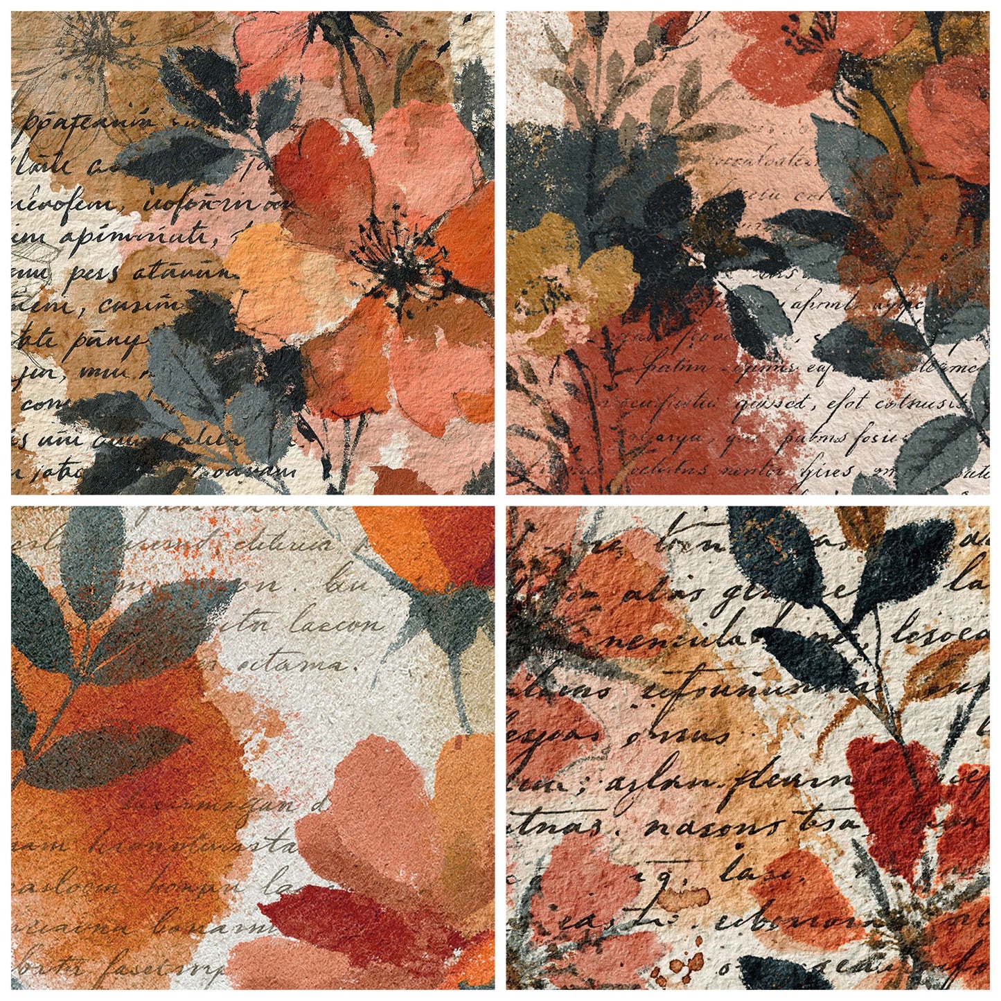 Vintage Paper Rose Journal Rust Digital Paper Pack (DDD012346)