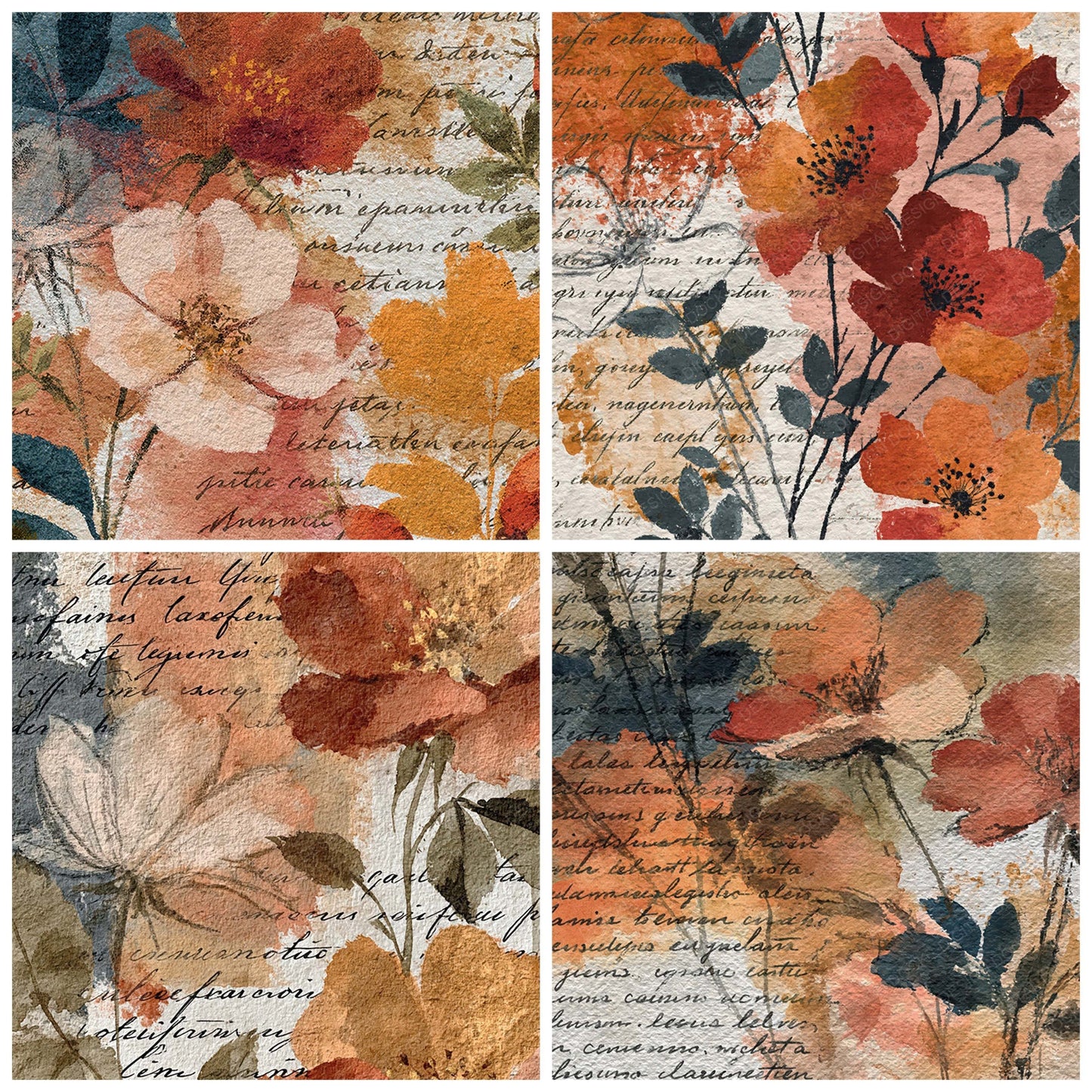 Vintage Paper Rose Journal Rust Digital Paper Pack (DDD012346)