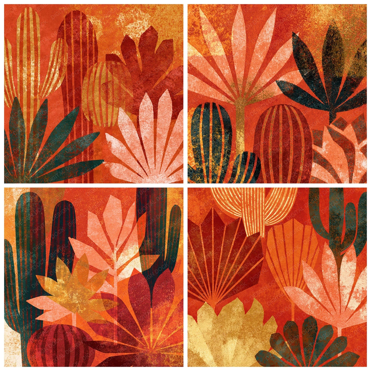 Xray Cacti Succulents Terracotta Clay Digital Paper Pack (DDD012347)