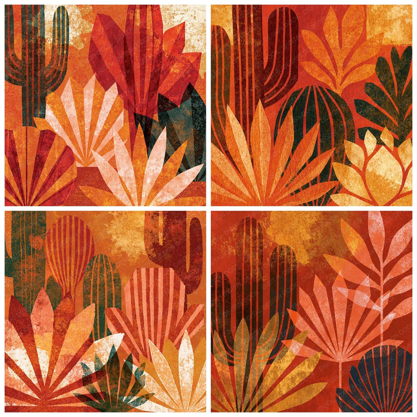 Xray Cacti Succulents Terracotta Clay Digital Paper Pack (DDD012347)