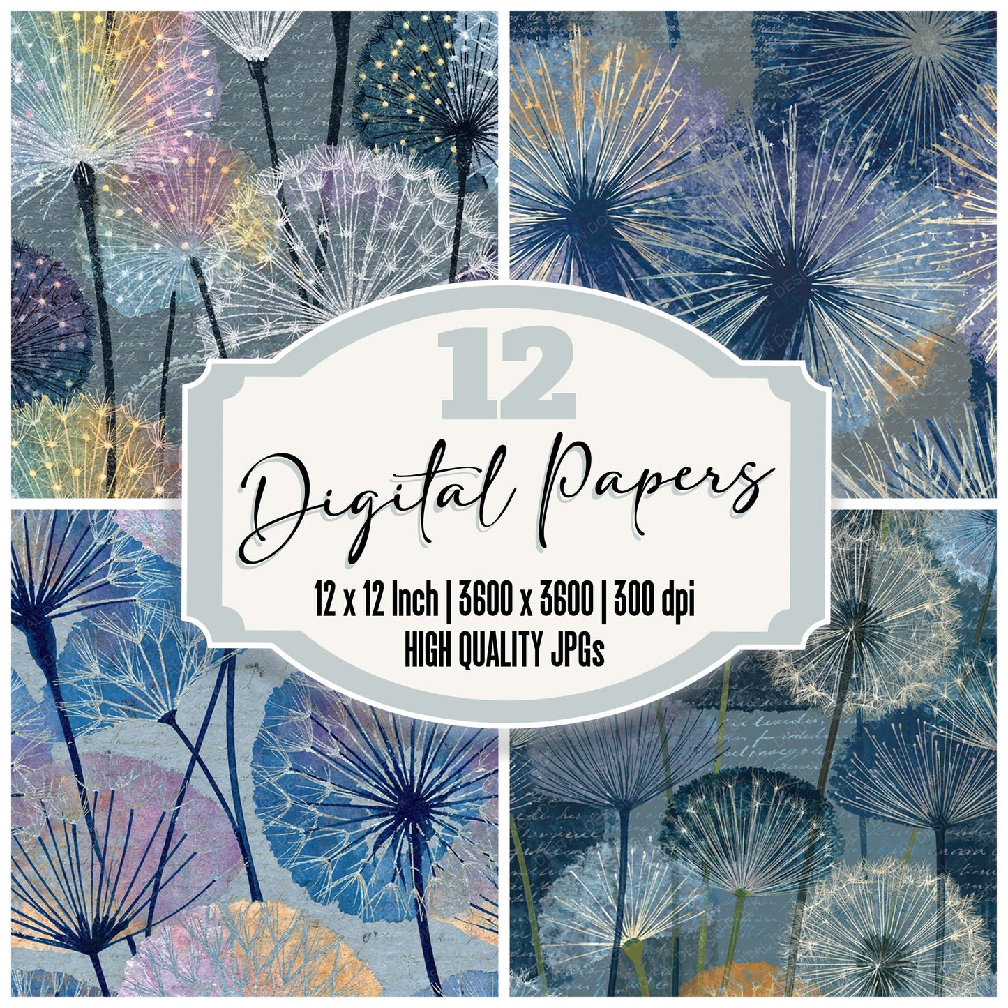 Xray Dandelion Clocks Pewter Lilac Digital Paper Pack (DDD012348)