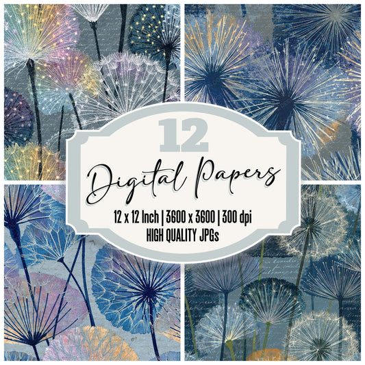 Xray Dandelion Clocks Pewter Lilac Digital Paper Pack (DDD012348)