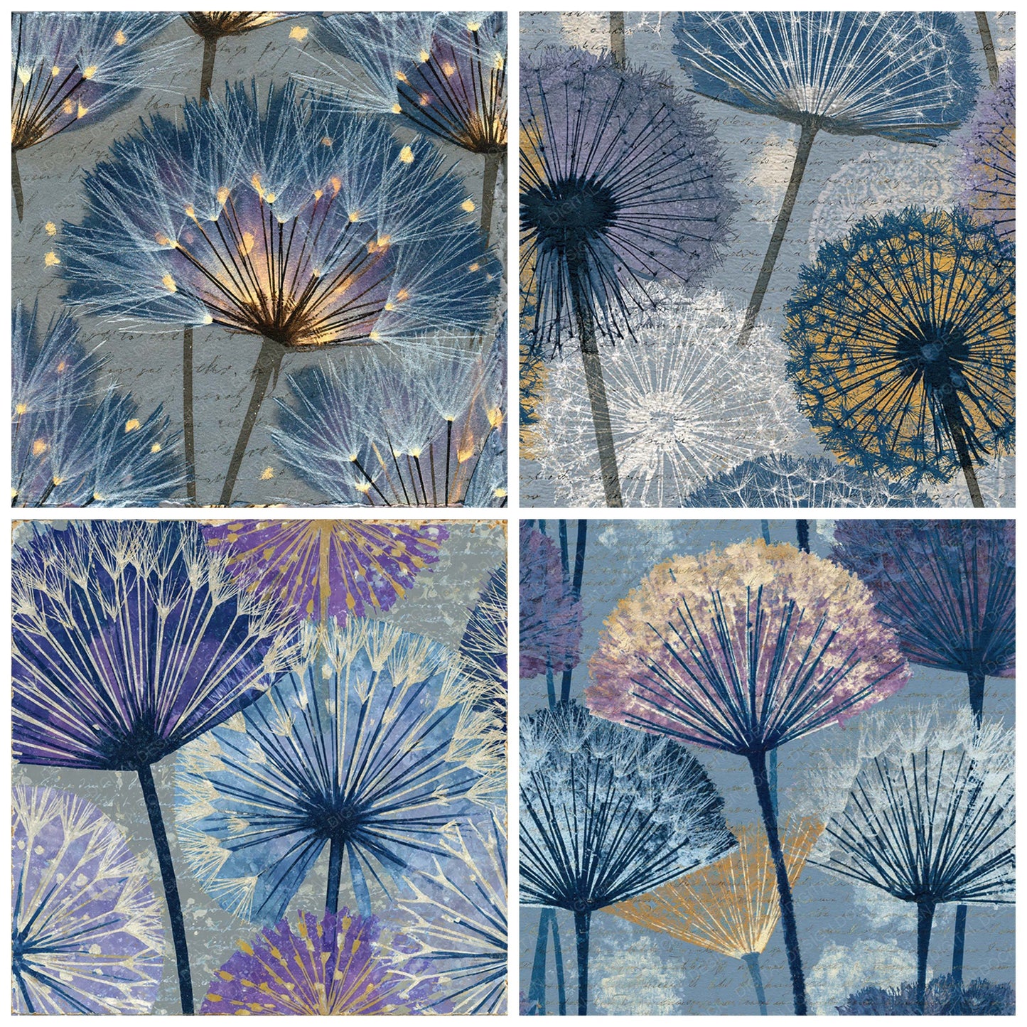 Xray Dandelion Clocks Pewter Lilac Digital Paper Pack (DDD012348)