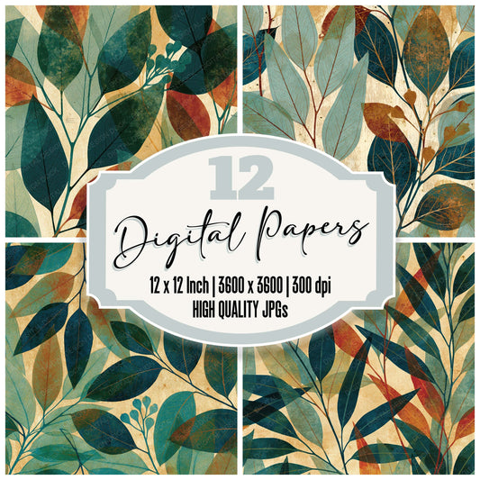 Xray Eucalyptus Sprigs Sage Oatmeal Digital Paper Pack (DDD012349)