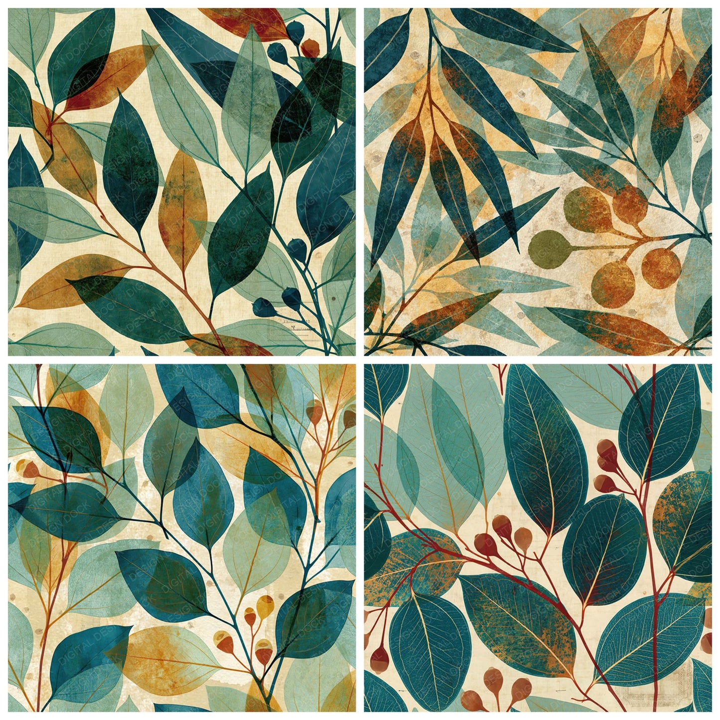 Xray Eucalyptus Sprigs Sage Oatmeal Digital Paper Pack (DDD012349)
