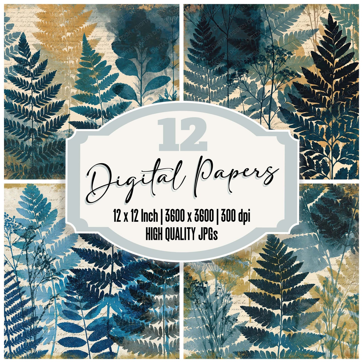 Xray Fern Grasses Indigo Bone Digital Paper Pack (DDD012350)