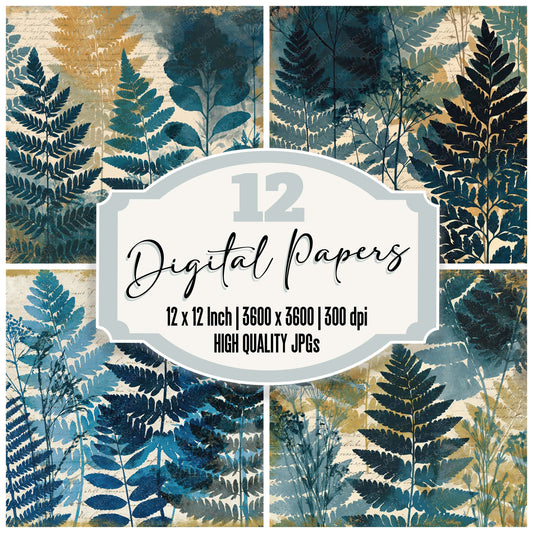 Xray Fern Grasses Indigo Bone Digital Paper Pack (DDD012350)