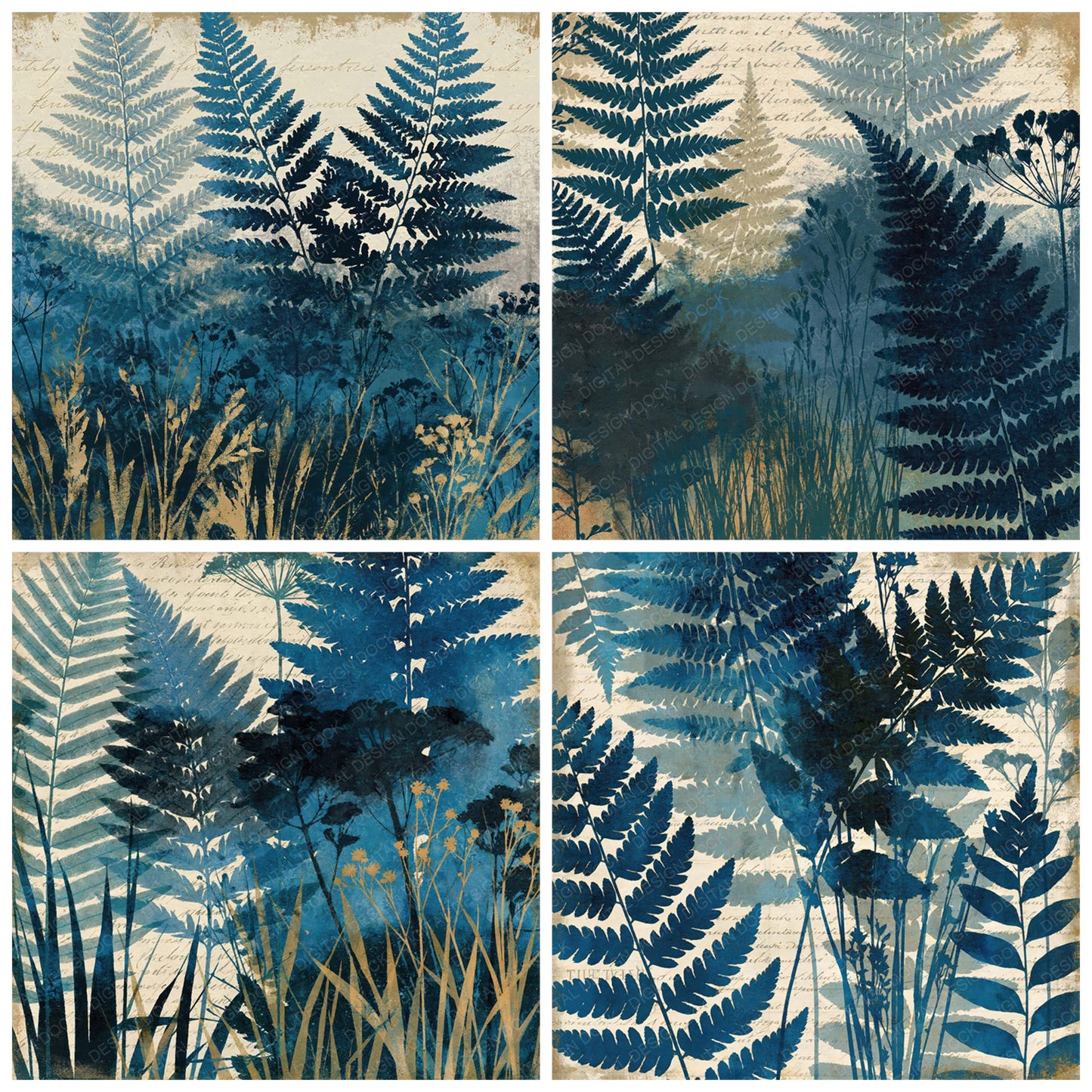 Xray Fern Grasses Indigo Bone Digital Paper Pack (DDD012350)