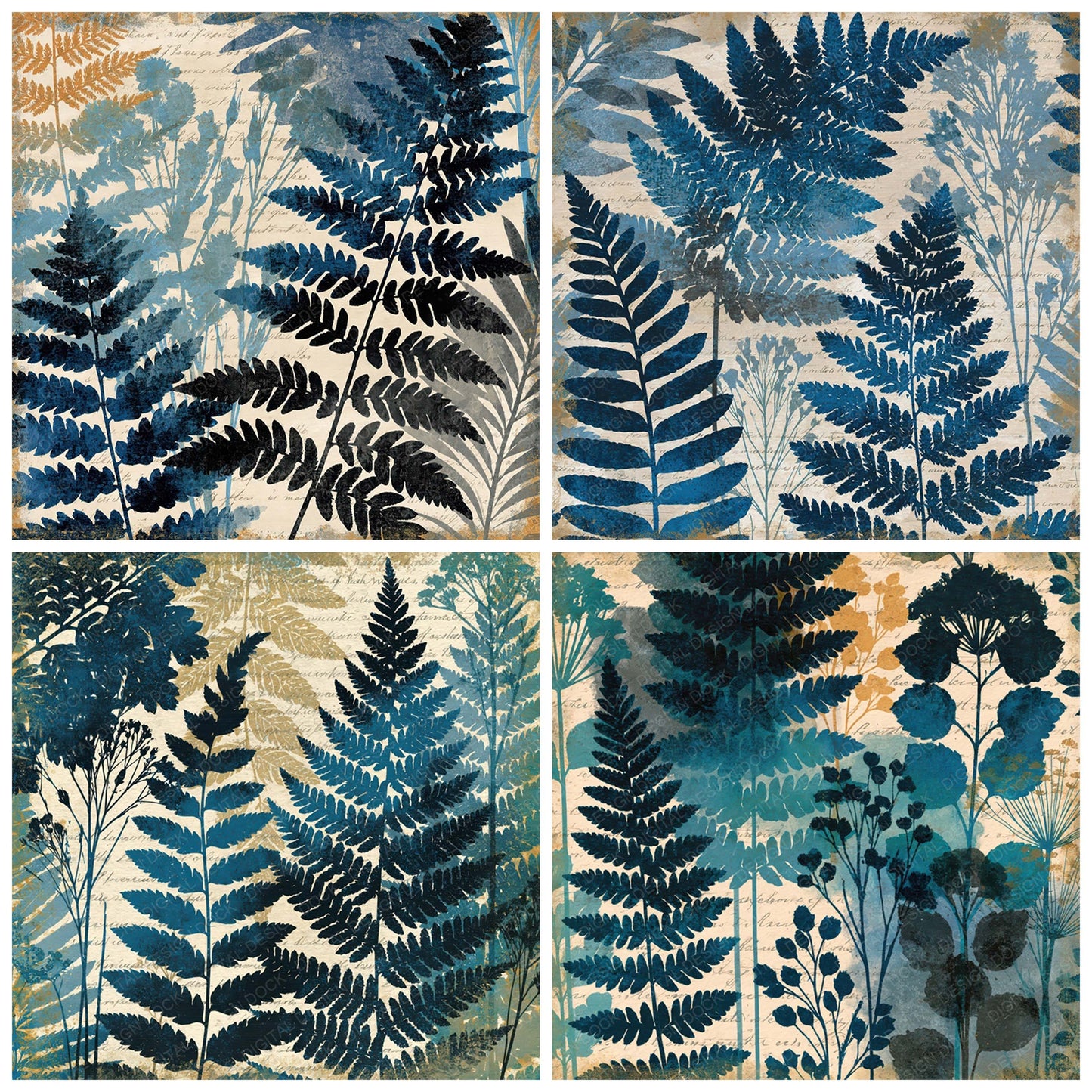 Xray Fern Grasses Indigo Bone Digital Paper Pack (DDD012350)