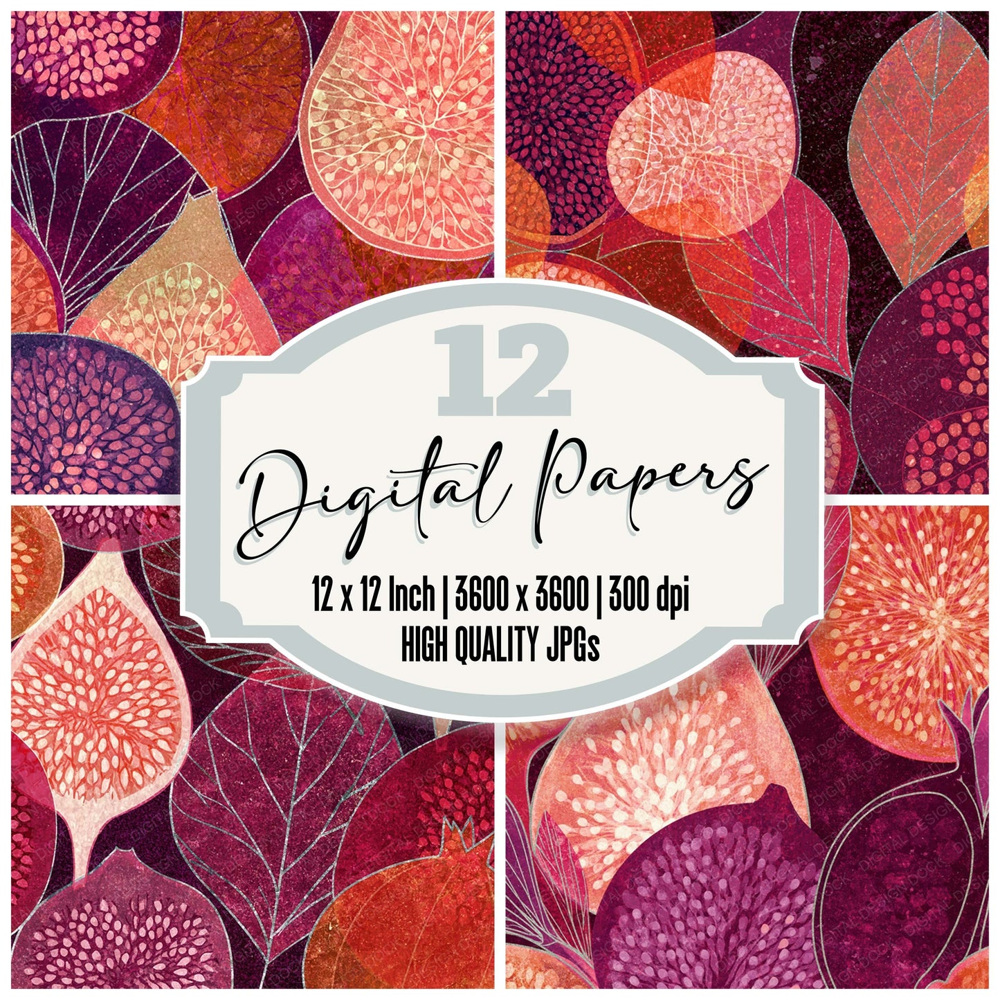 Xray Fig Pomegranate Coral Wine Digital Paper Pack (DDD012351)