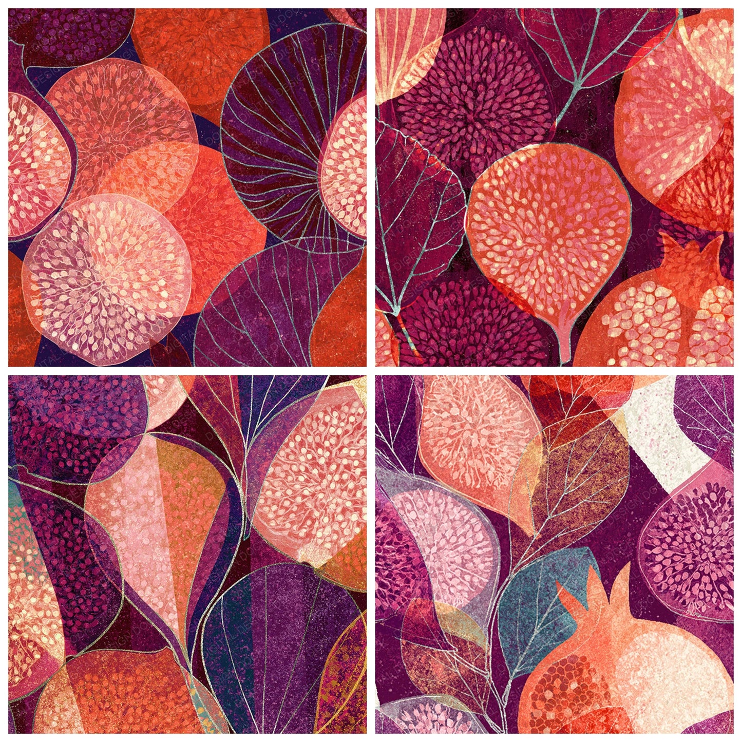 Xray Fig Pomegranate Coral Wine Digital Paper Pack (DDD012351)