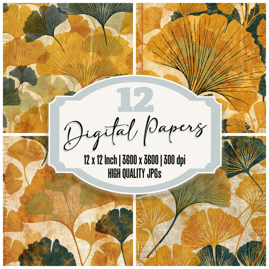 Xray Gingko Leaf Mustard Cream Digital Paper Pack (DDD012352)