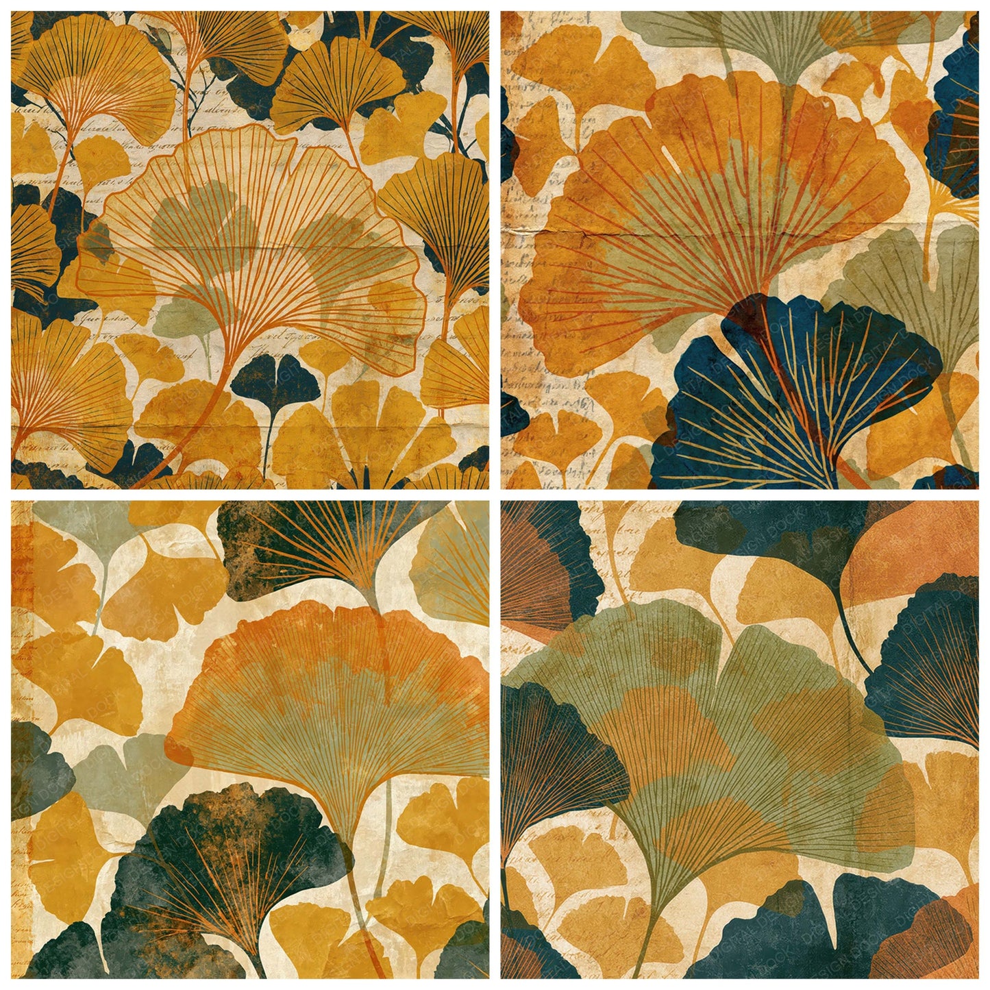 Xray Gingko Leaf Mustard Cream Digital Paper Pack (DDD012352)