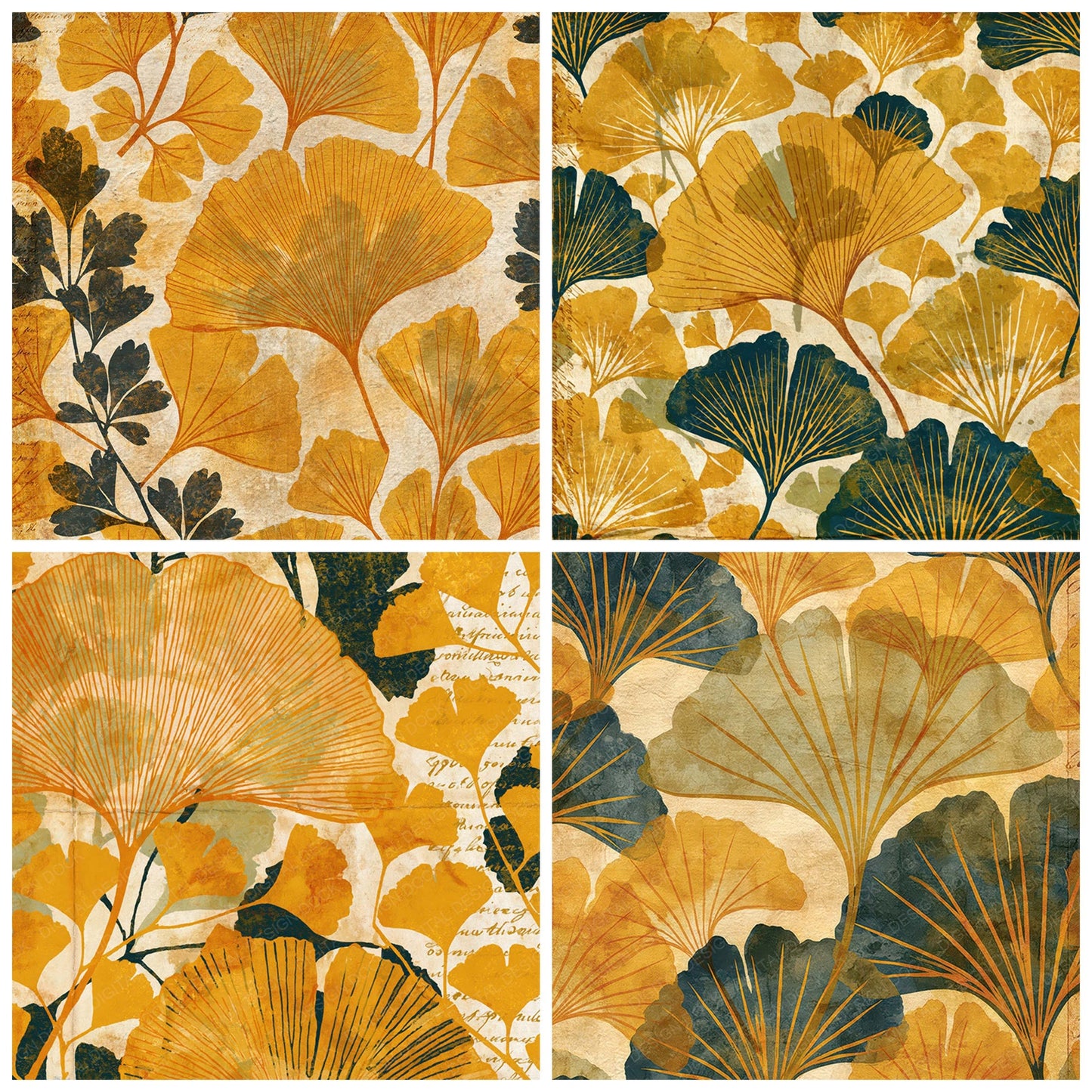 Xray Gingko Leaf Mustard Cream Digital Paper Pack (DDD012352)
