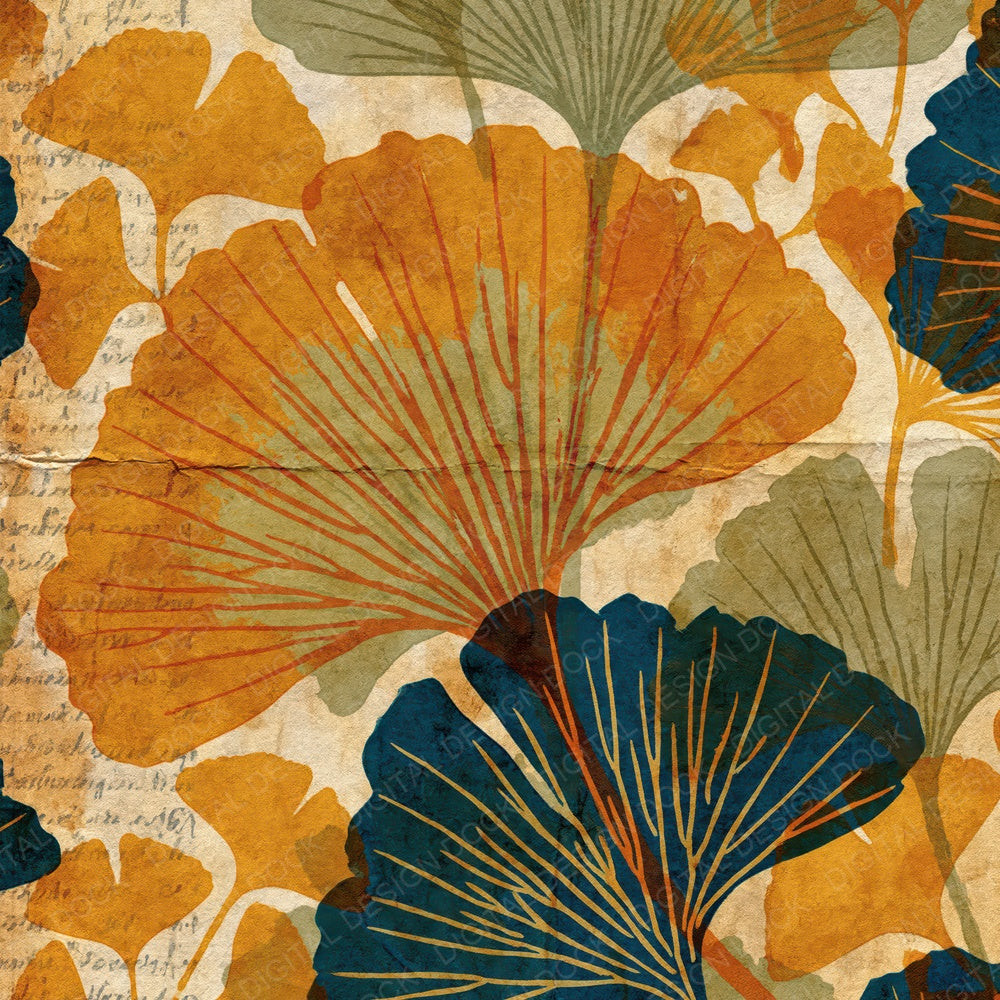 Xray Gingko Leaf Mustard Cream Digital Paper Pack (DDD012352)