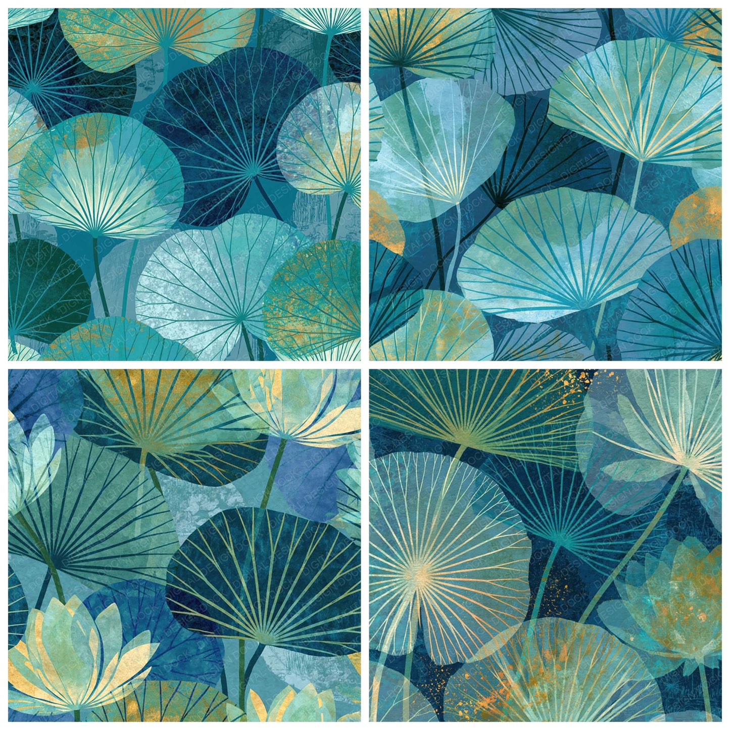 Xray Lotus Lily Seafoam Jade Digital Paper Pack (DDD012354)