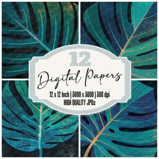 Xray Monstera Emerald Charcoal Digital Paper Pack (DDD012356)