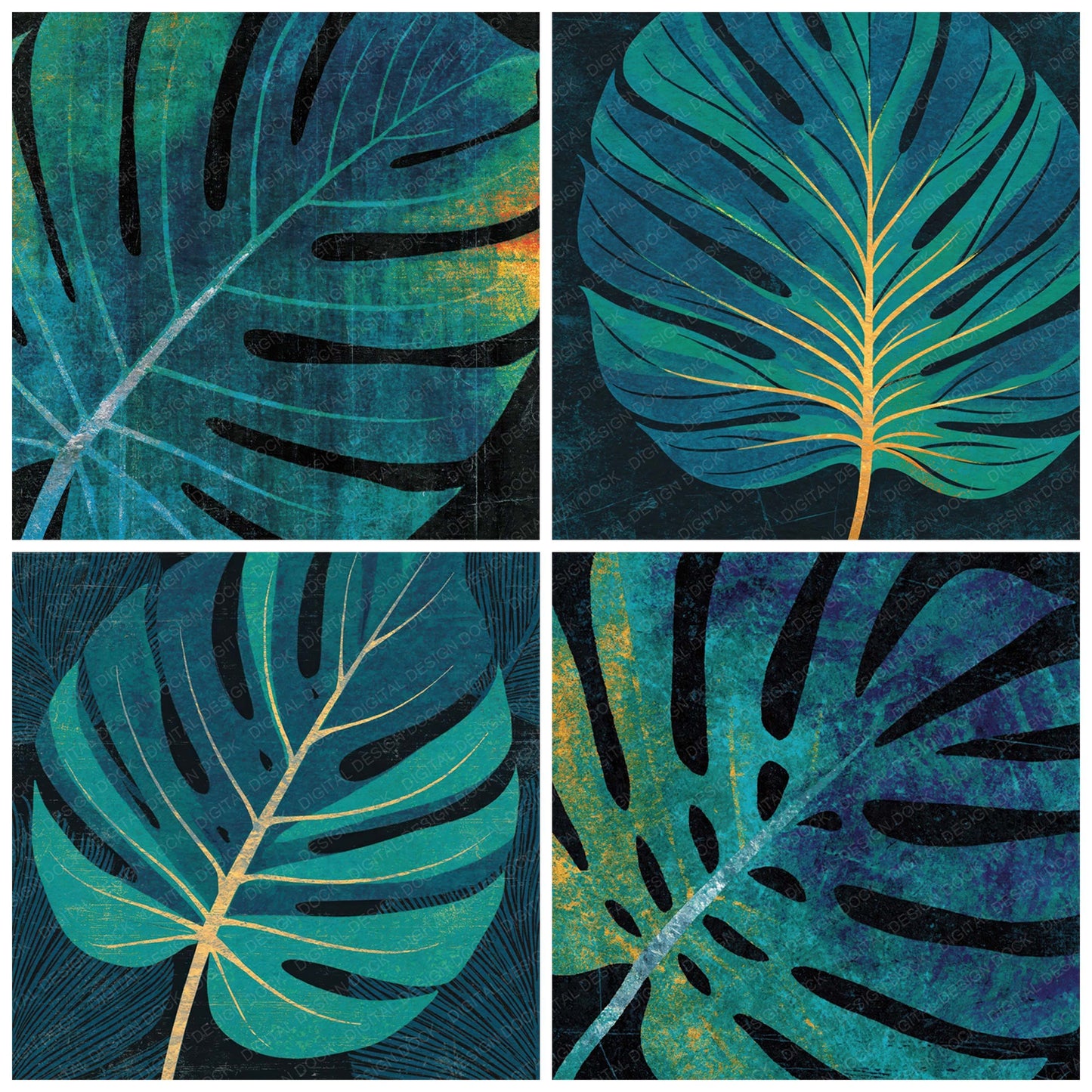 Xray Monstera Emerald Charcoal Digital Paper Pack (DDD012356)