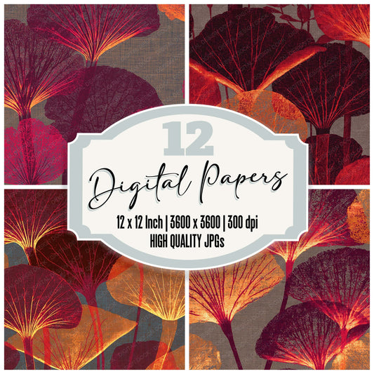 Xray Mushroom Gills Burgundy Taupe Digital Paper Pack (DDD012357)