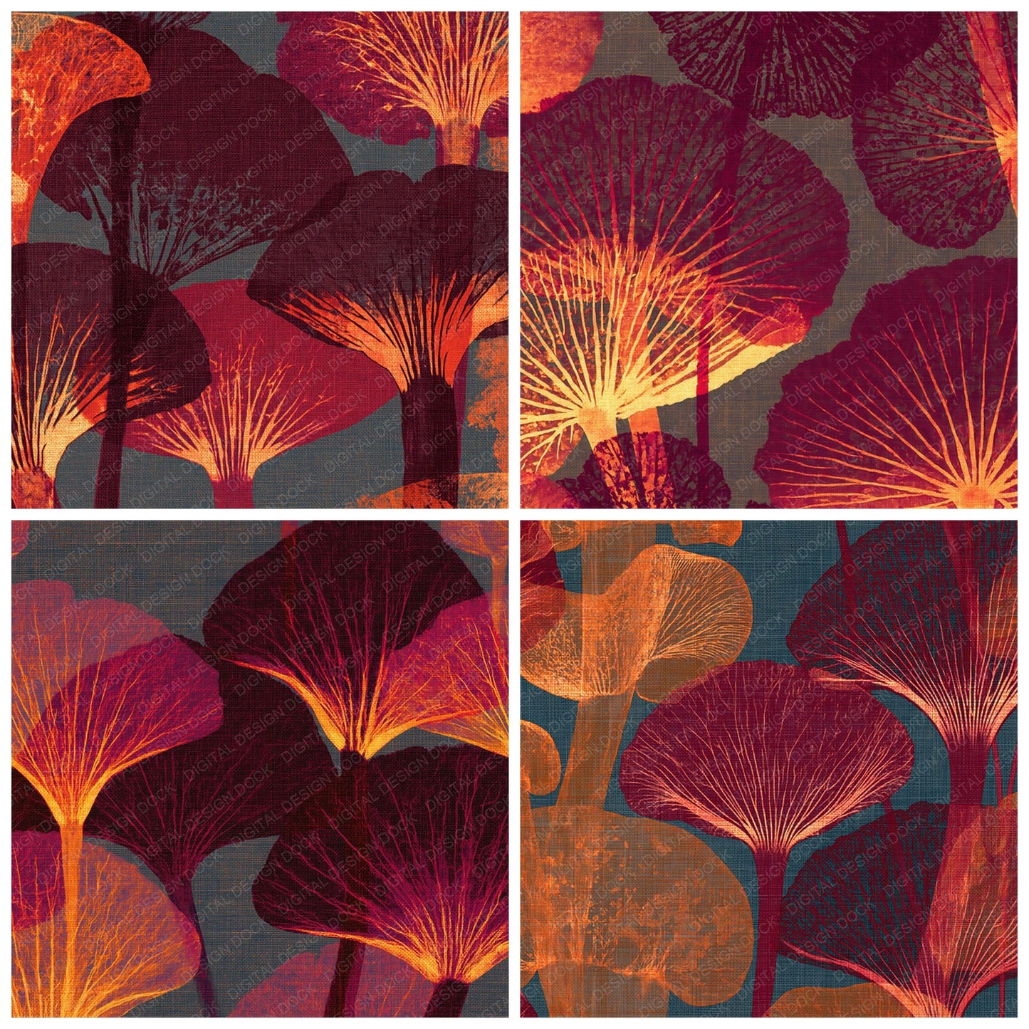 Xray Mushroom Gills Burgundy Taupe Digital Paper Pack (DDD012357)