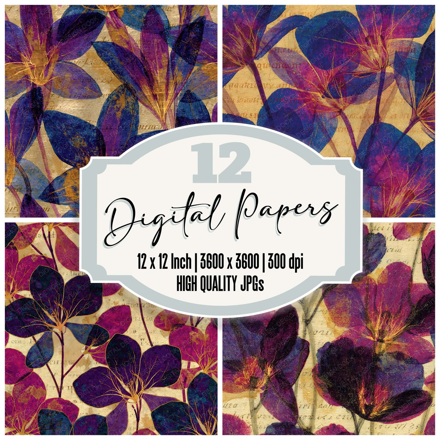 Xray Orchid Blooms Violet Plum Digital Paper Pack (DDD012358)