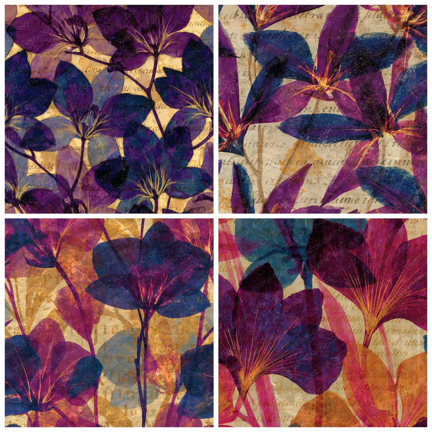 Xray Orchid Blooms Violet Plum Digital Paper Pack (DDD012358)
