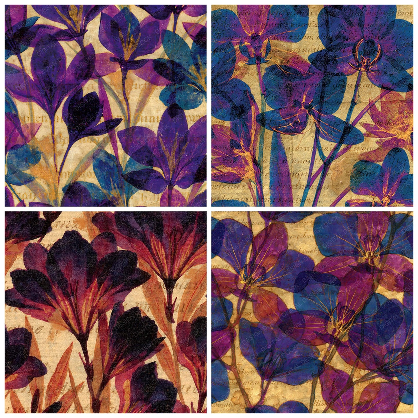 Xray Orchid Blooms Violet Plum Digital Paper Pack (DDD012358)