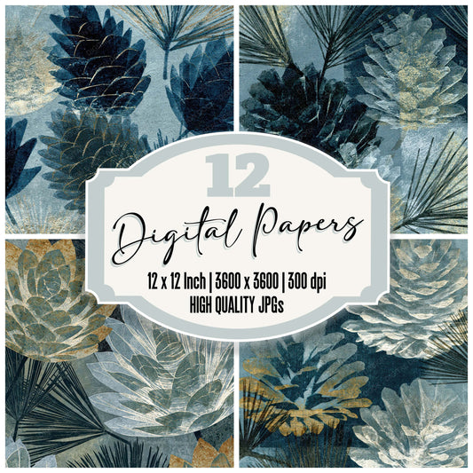 Xray Pine Cones Graphite Slate Digital Paper Pack (DDD012359)