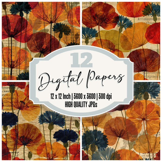 Xray Poppy Cornflower Sepia Amber Digital Paper Pack (DDD012360)