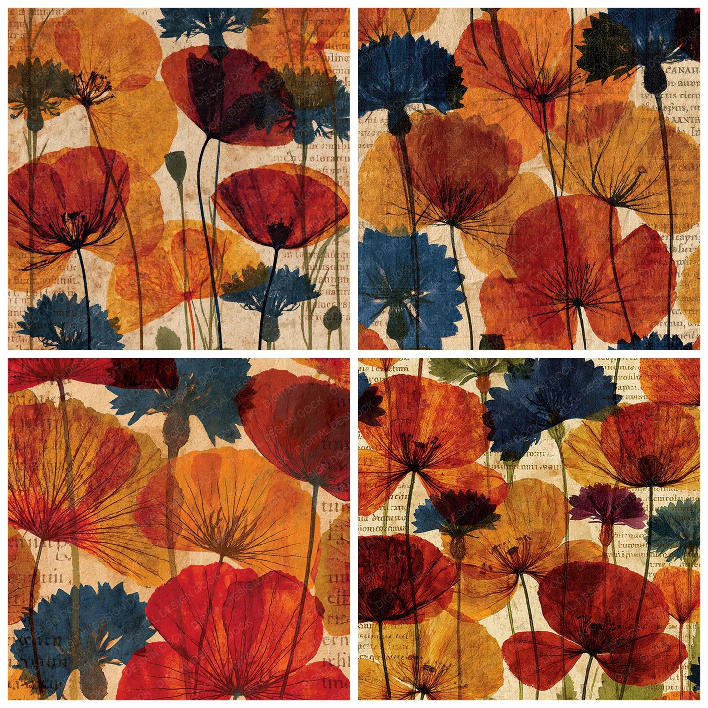 Xray Poppy Cornflower Sepia Amber Digital Paper Pack (DDD012360)