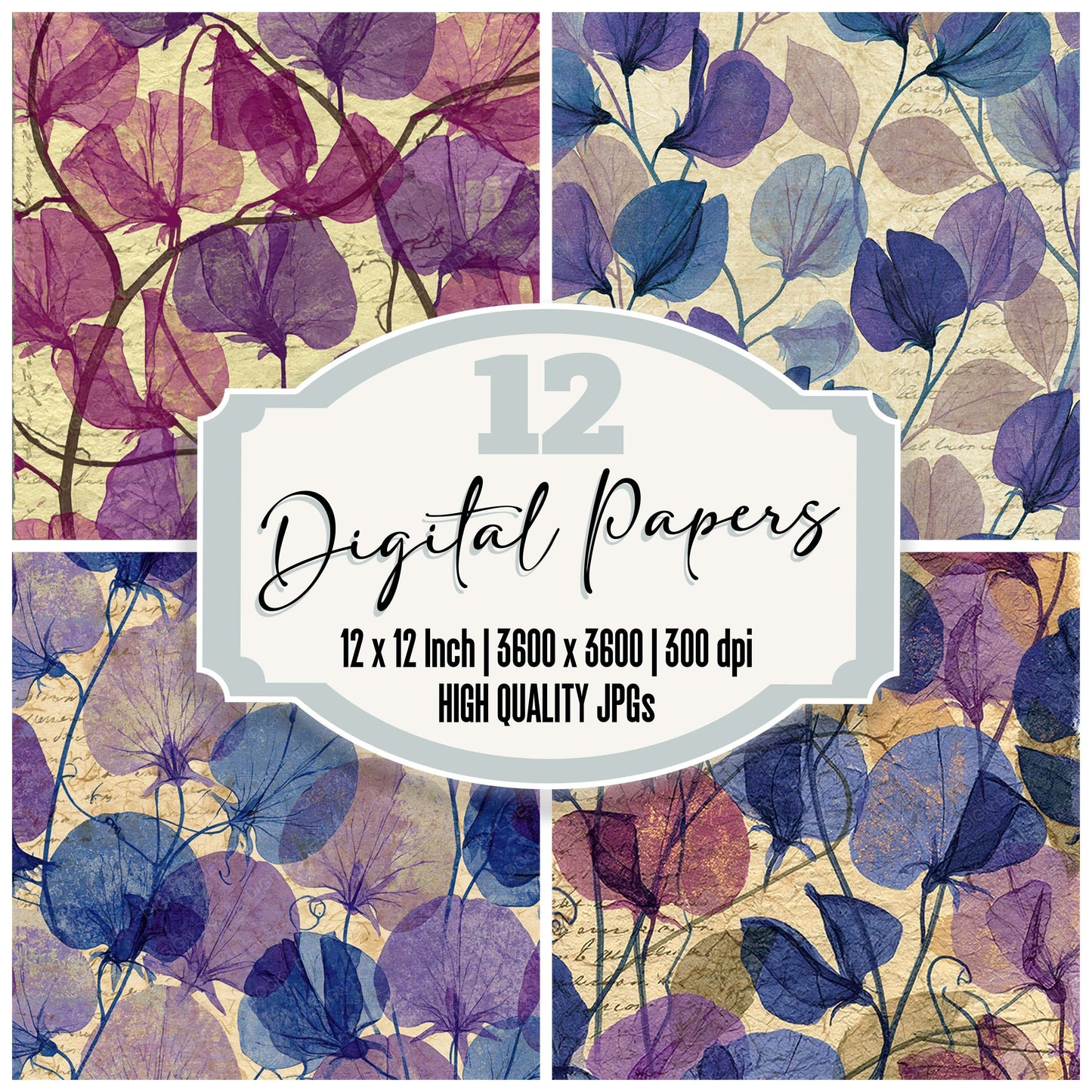 Xray Sweet Peas Tendrils Lilac Mauve Digital Paper Pack (DDD012363)