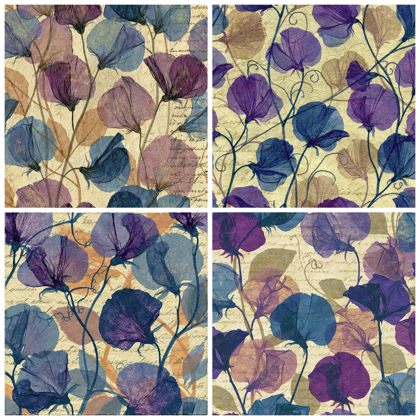 Xray Sweet Peas Tendrils Lilac Mauve Digital Paper Pack (DDD012363)