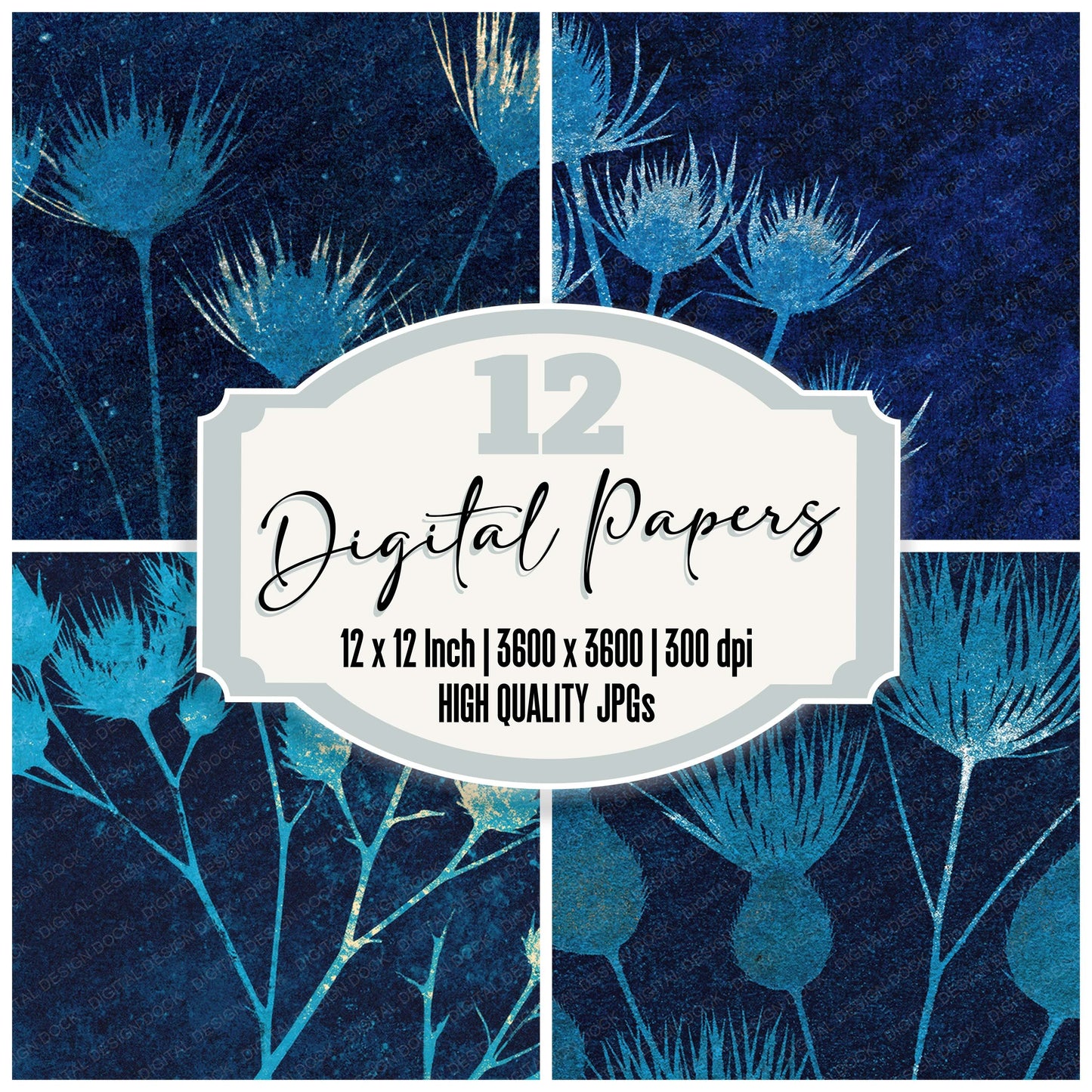 Xray Thistle Seed Pods Midnight Navy Digital Paper Pack (DDD012364)