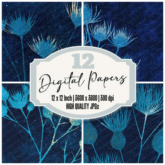 Xray Thistle Seed Pods Midnight Navy Digital Paper Pack (DDD012364)