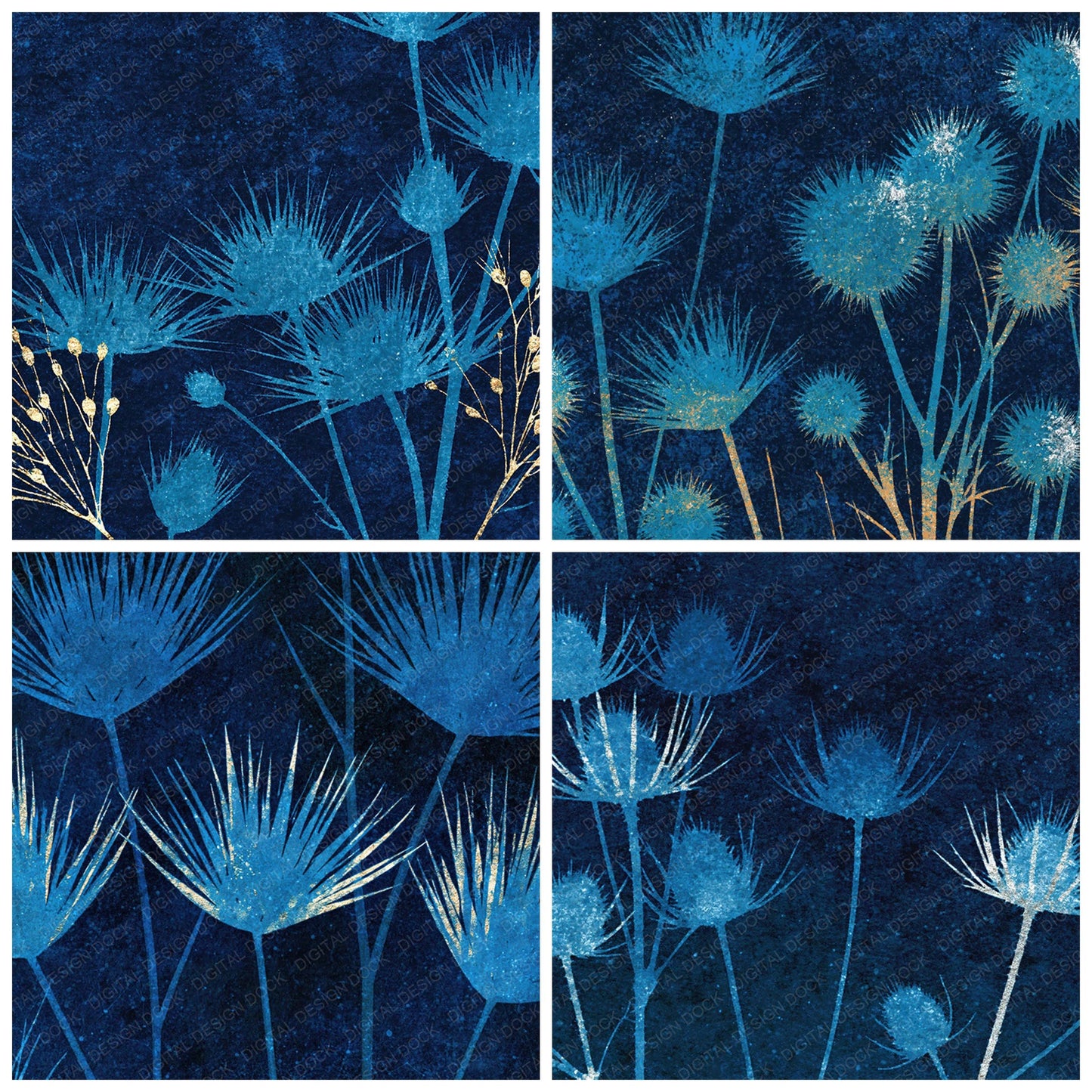 Xray Thistle Seed Pods Midnight Navy Digital Paper Pack (DDD012364)