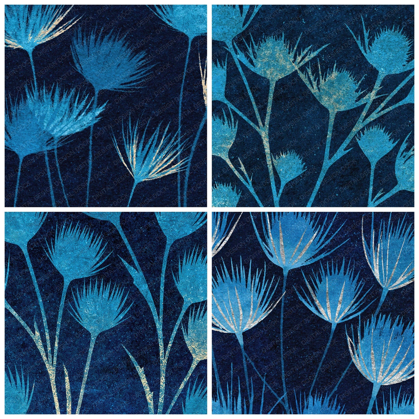 Xray Thistle Seed Pods Midnight Navy Digital Paper Pack (DDD012364)