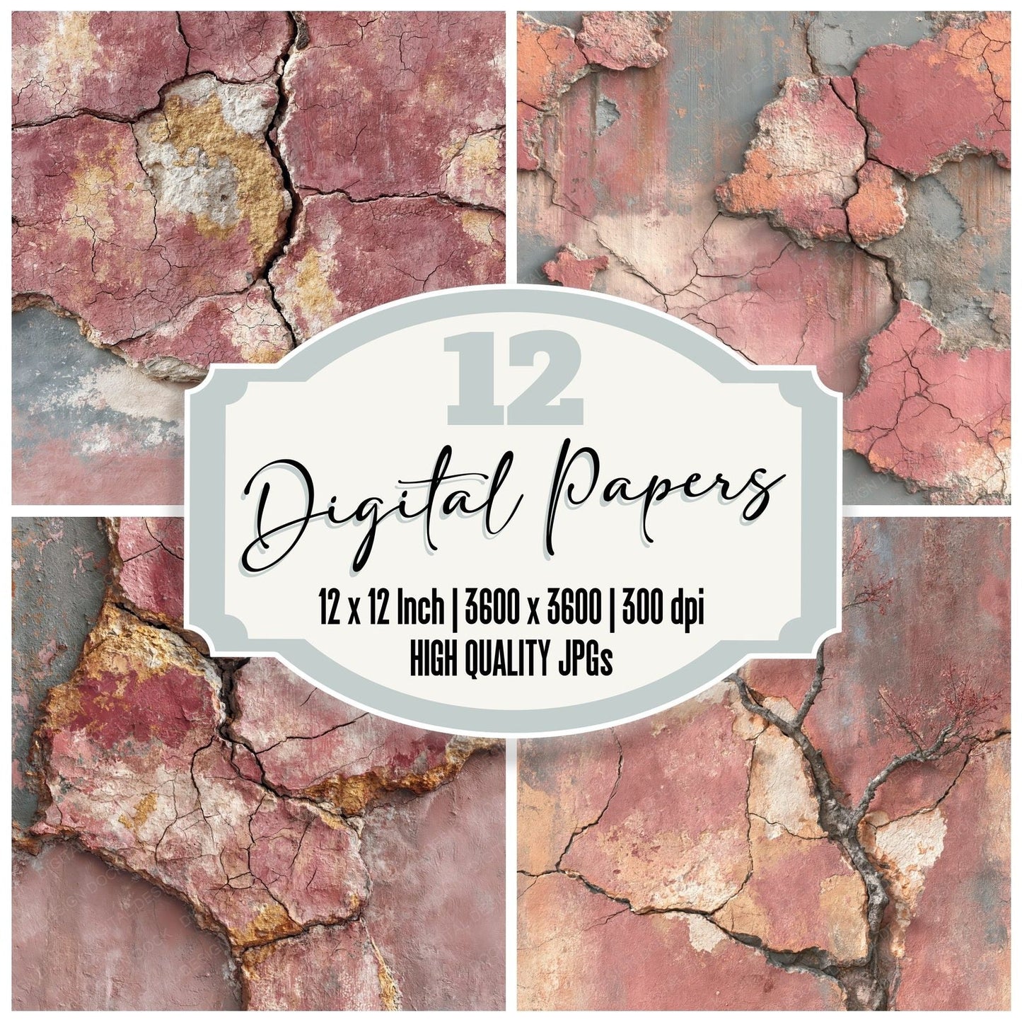 Fresco Cracked Rose Terracotta Digital Paper Pack (DDD012365)