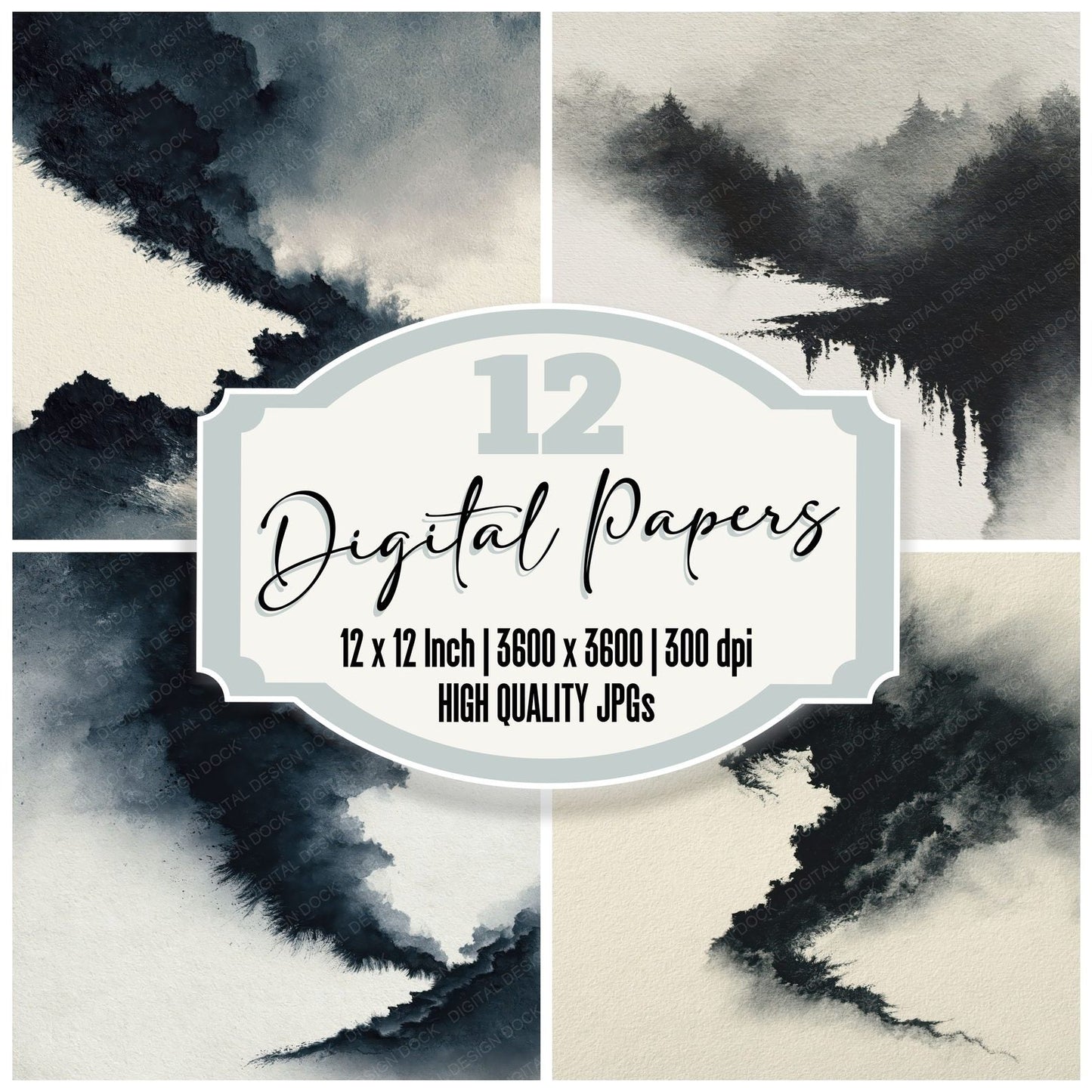 Ink Wash Charcoal Graphite Digital Paper Pack (DDD012366)