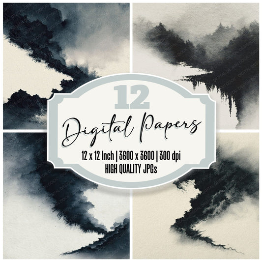 Ink Wash Charcoal Graphite Digital Paper Pack (DDD012366)