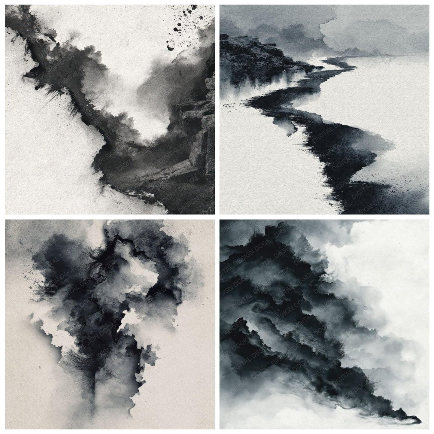 Ink Wash Charcoal Graphite Digital Paper Pack (DDD012366)