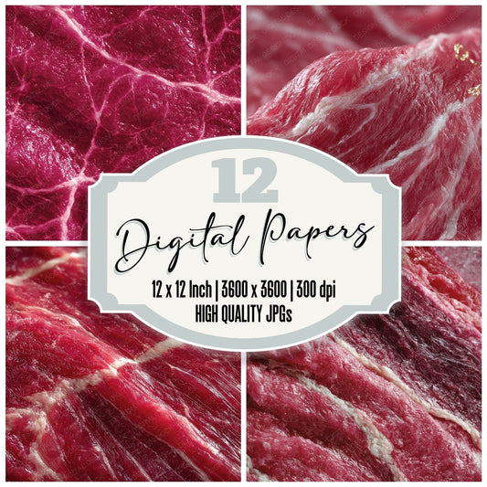 Macro Meat Marbling Crimson Ivory Digital Paper Pack (DDD012368)