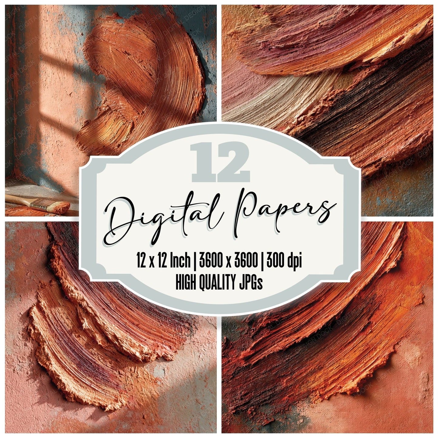 Oil Paint Terracotta Sienna Digital Paper Pack (DDD012369)