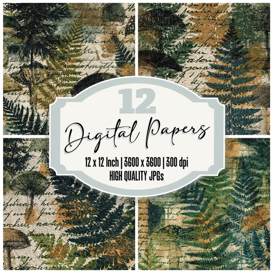 Vintage Paper Field Journal Moss Sage Digital Paper Pack (DDD012373)