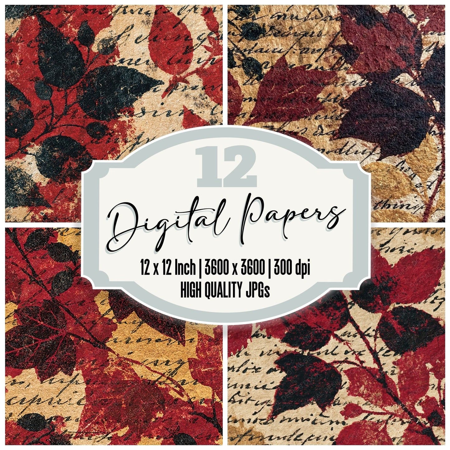 Vintage Paper Gothic Oxblood Ivy Digital Paper Pack (DDD012375)