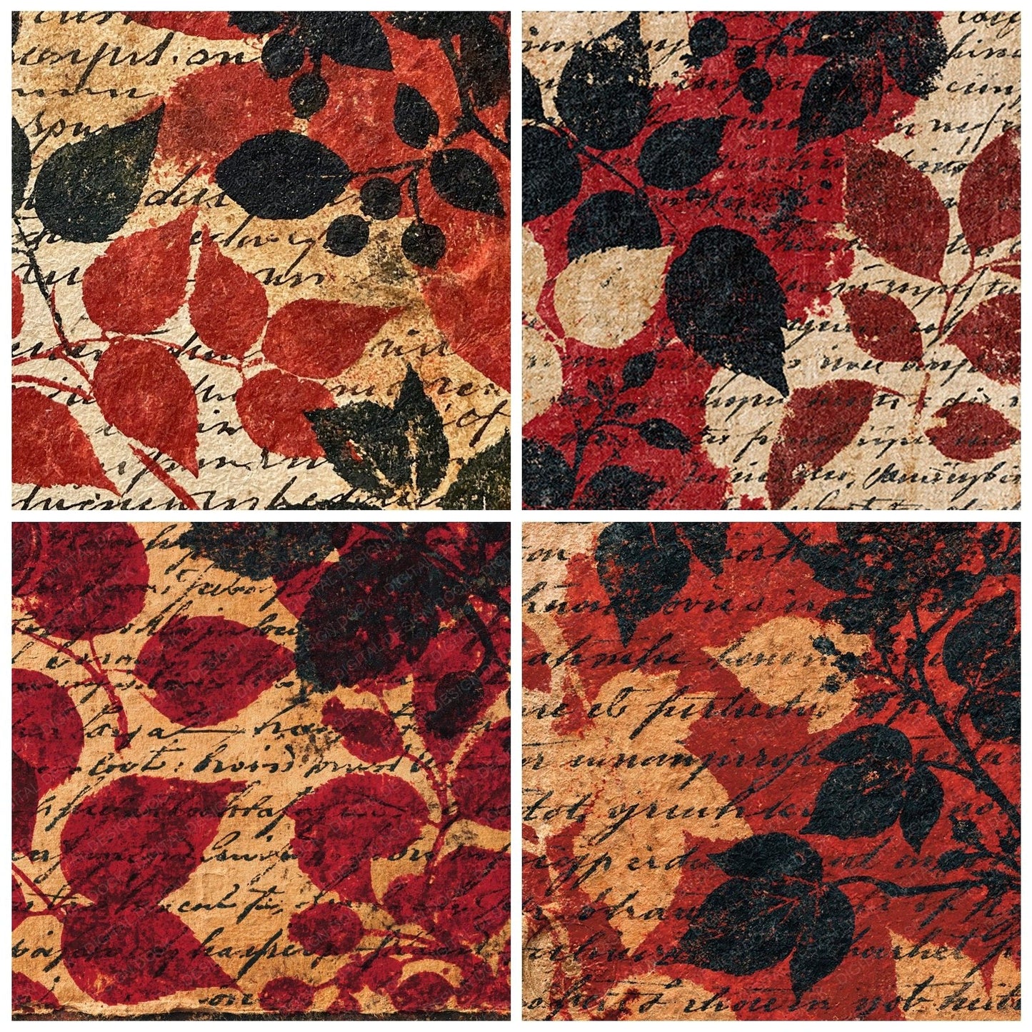 Vintage Paper Gothic Oxblood Ivy Digital Paper Pack (DDD012375)